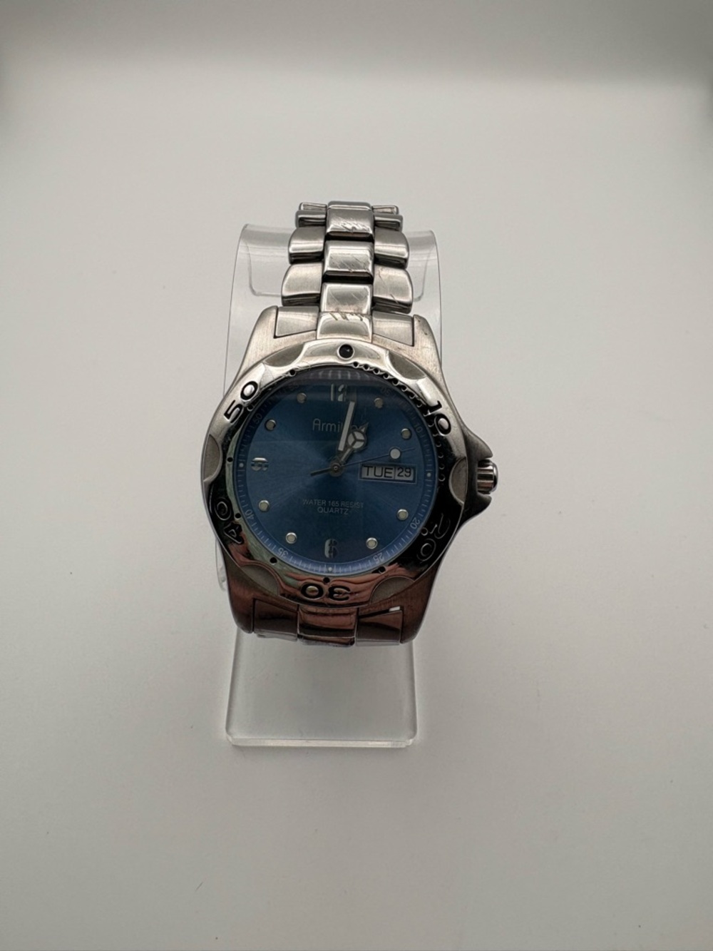 Armitron Stainless Steel Wristwatch Light Blue Day‎ Date Dial